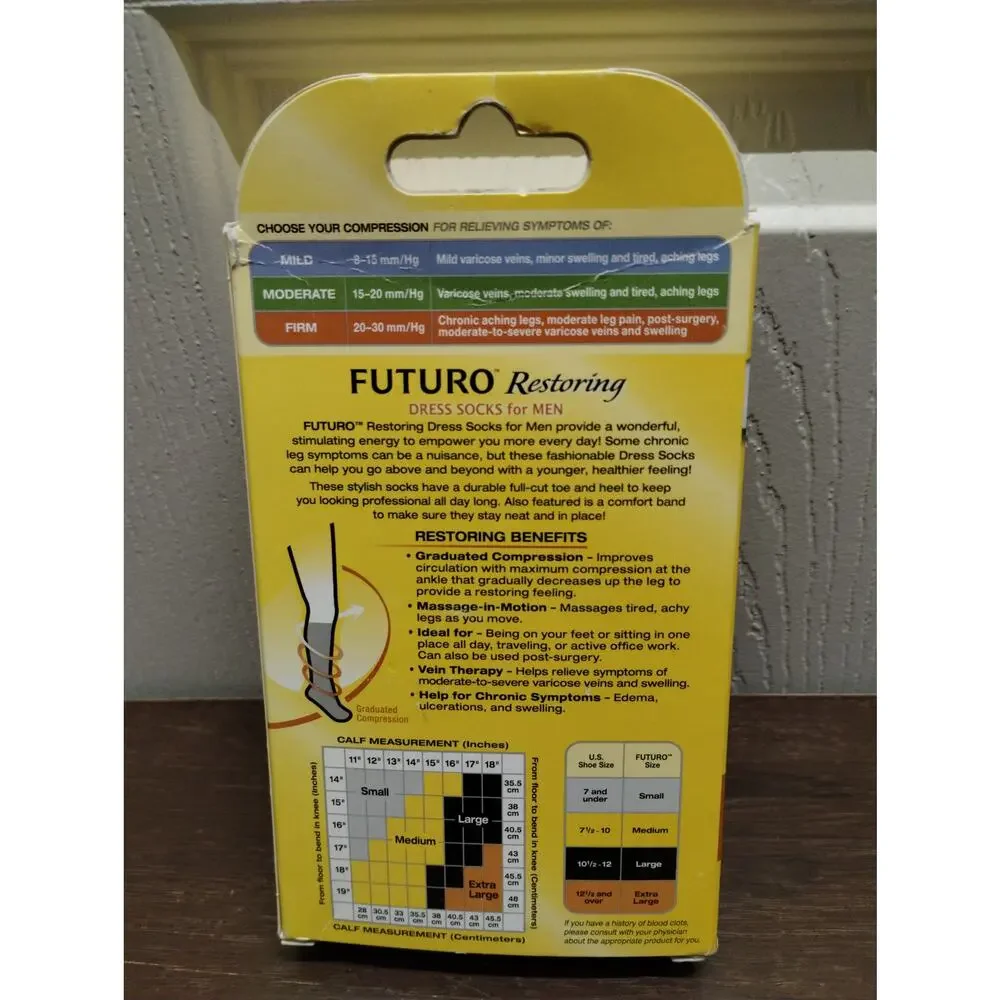 NEW Futuro by 3M Men's Size Medium Restoring Black Firm Compression Dress Socks